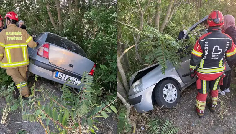 Balıkesir'de Korkunç Kaza! Otomobil Şarampole Yuvarlandı, İki Yaralı